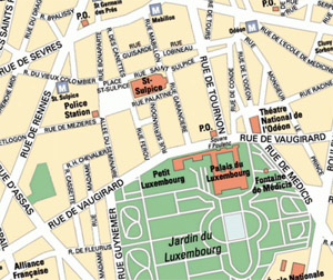 Люксембургский квартал на плане современного Парижа