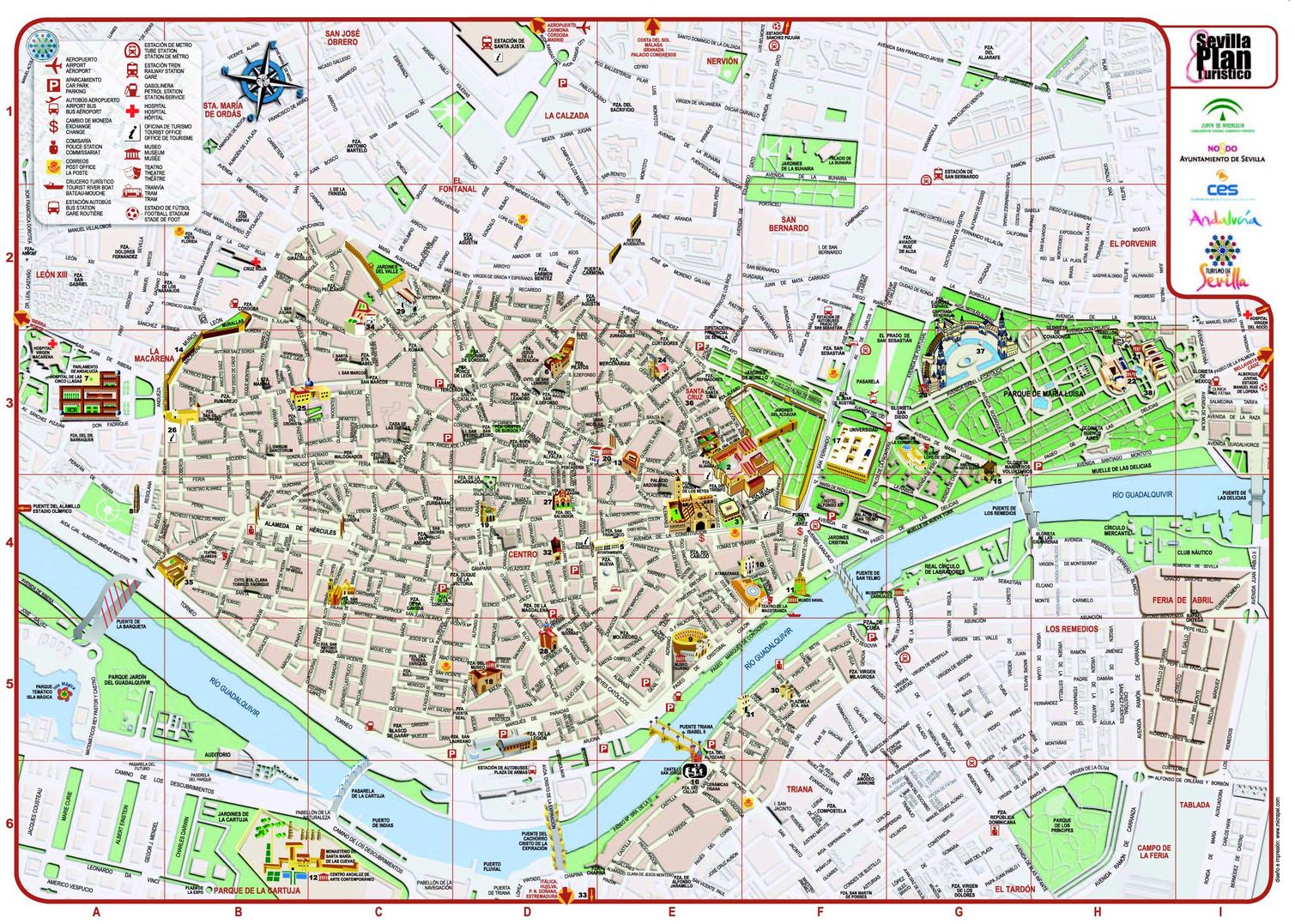 Карта-схема Севильи с указанием достопримечательностей