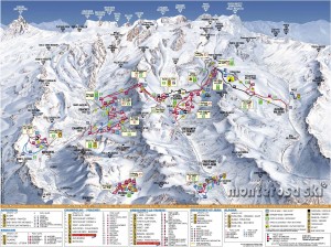 Схема горнолыжных трасс и инфраструктуры Монте-Роза (Monterosa) (Италия)