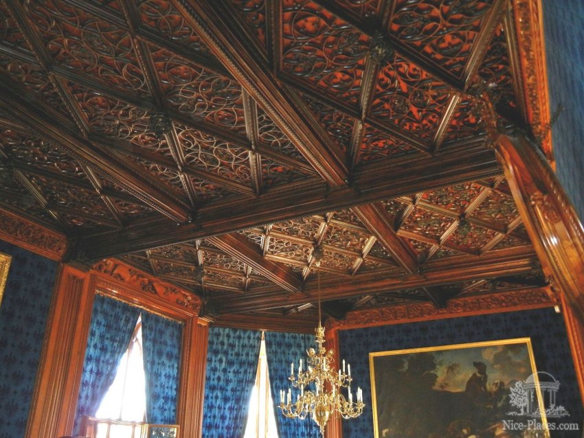 Фото достопримечательностей Чехии: Резной деревянный потолок в синей комнате