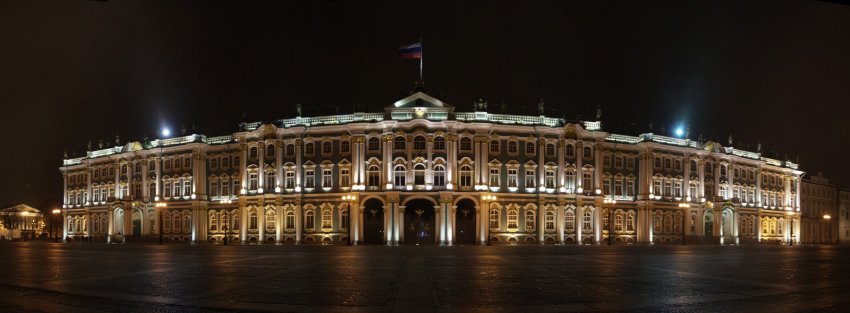 Фото достопримечательностей Санкт-Петербурга и области: Зимний дворец в ночной подсветке