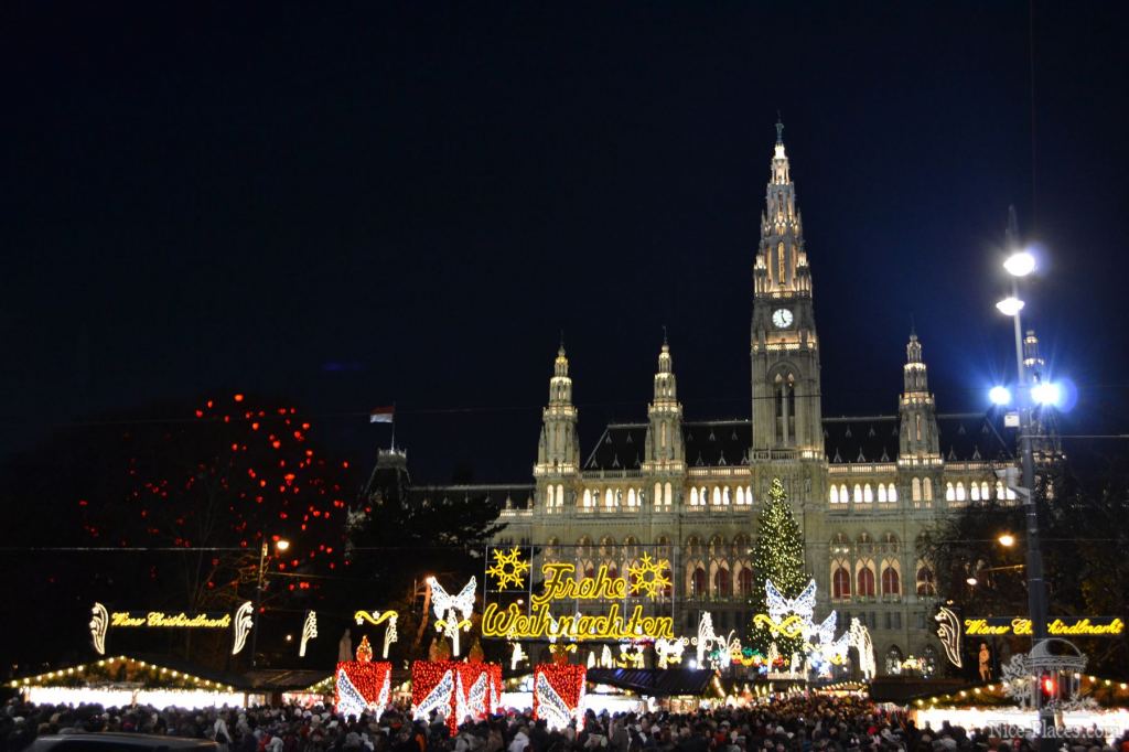 Празднично подсвеченная площадь у Ратуши - Рождество в Вене 2012 - фотоотчет очевидцев