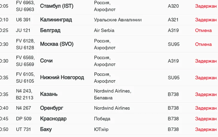 В Москве и Санкт-Петербурге отменили более 20 авиарейсов из-за &laquo;ковра&raquo;