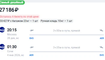 Билеты на Новый год в Сочи обойдутся минимум в 27 тысяч
