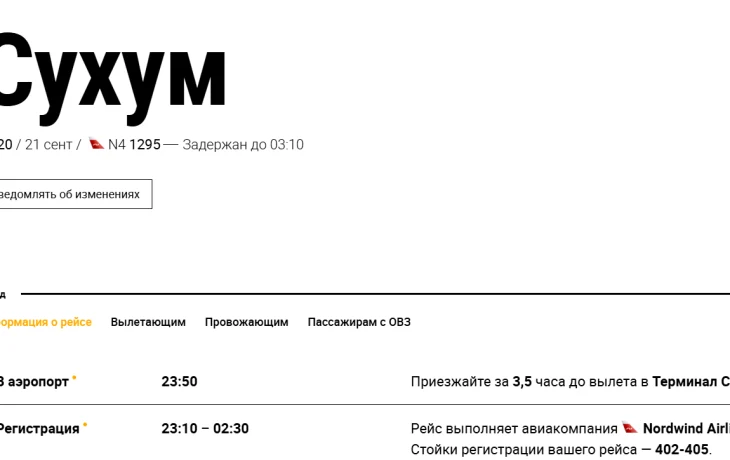 Рейс в Абхазию из Москвы опаздывает на двое суток