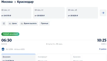 На рейсах в Краснодар стремительно заканчиваются места в бизнес-классе