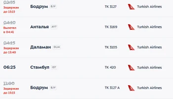 Turkish Airlines задерживают вылеты из Москвы в Бодрум на 12 часов