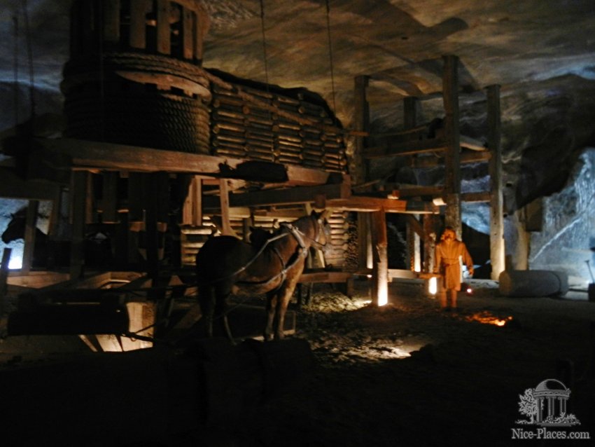 Подлинный механизм, предназначавшийся для вертикальной транспортировки соляных глыб, весом до 2 тонн. Приводился в движение четырьмя лошадьми Фото достопримечательностей Польши: Подлинный механизм, предназначавшийся для вертикальной транспортировки соляных глыб, весом до 2 тонн. Приводился в движение четырьмя лошадьми